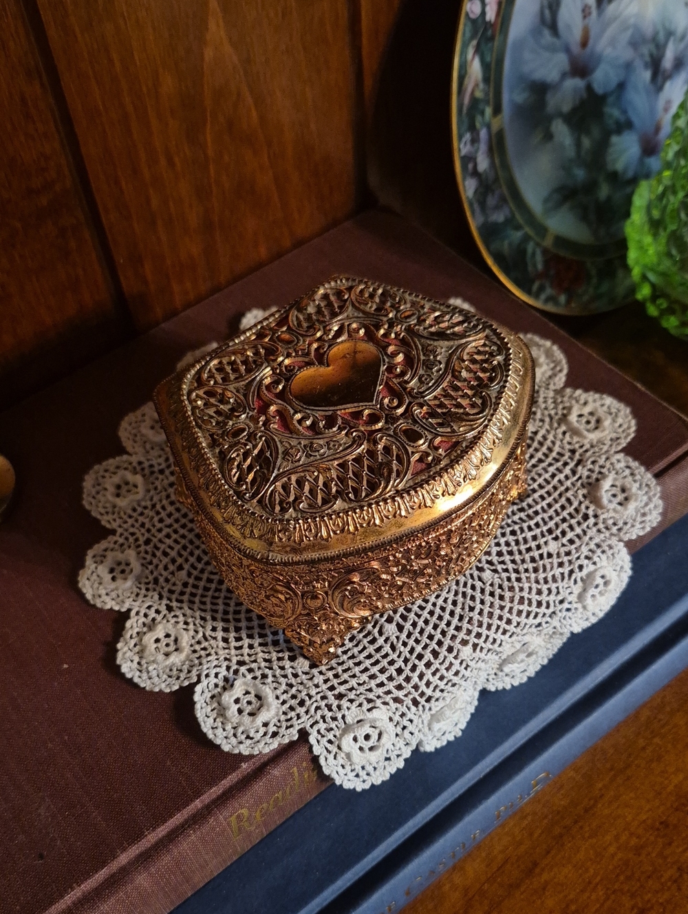 Ornate Gold Heart Trinket Box
